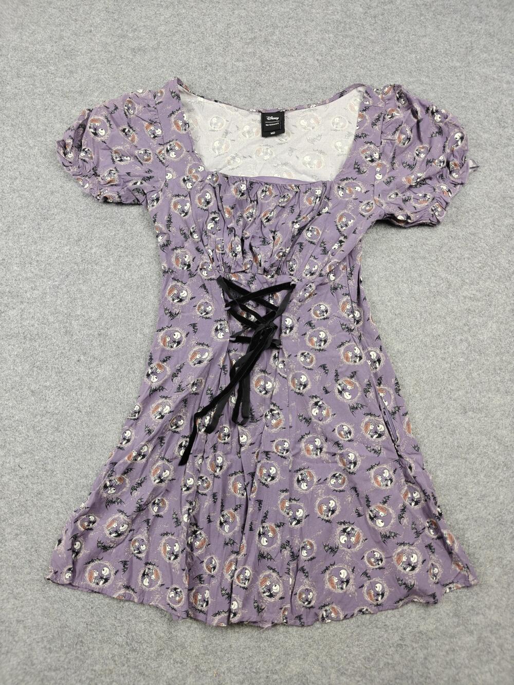 Her Universe Dress Womens MD Purple Fit & Flare Square Neck Puff Sleeve Lined